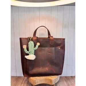 Beaded Cactus Macrame Keychain Purse Charm Boho Green Keychain Pink Pom Charm